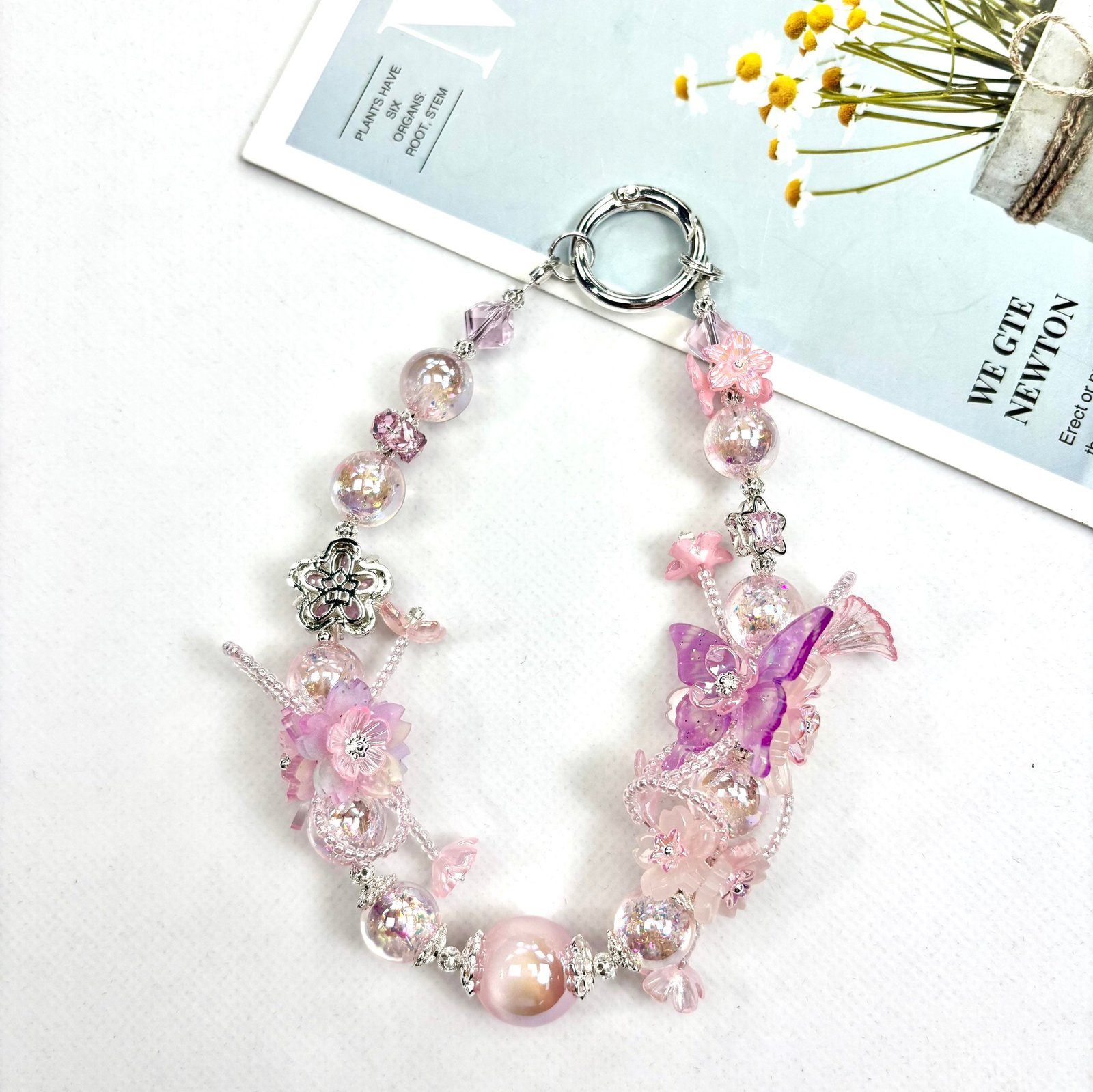 Cache_10ab08cd84b5bf33.jpg Handmade Butterfly Beaded Charm, Y2K Aesthetic Car Mirror Hanging, Cute Flower Bag Pendant, Gift for Her