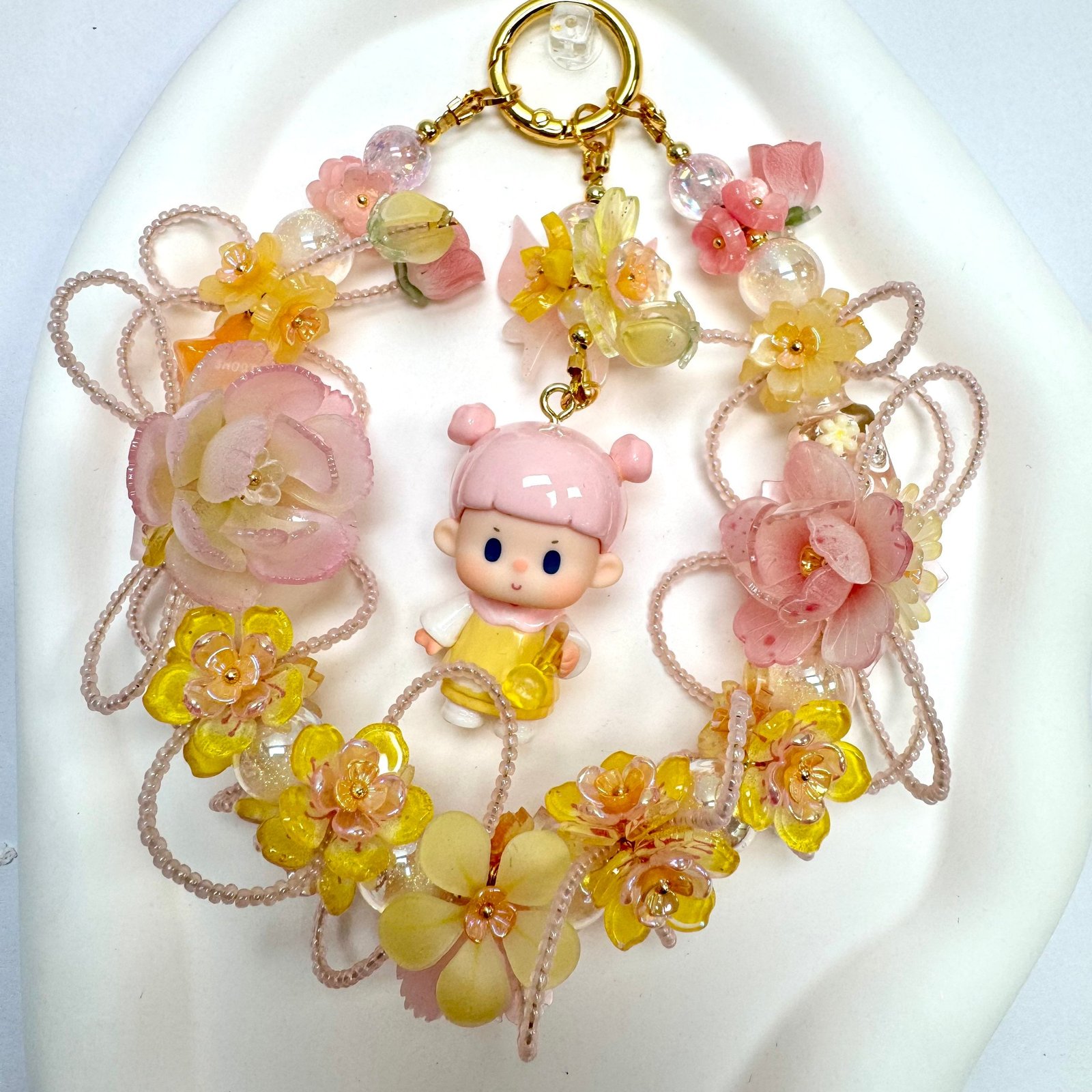 Cache_2111a0ceb932e734.jpg Handmade Yellow Orange Floral Wreath Charm | Kawaii Doll Car Mirror Bag Pendant | Sunny Flower Cottagecore Gift