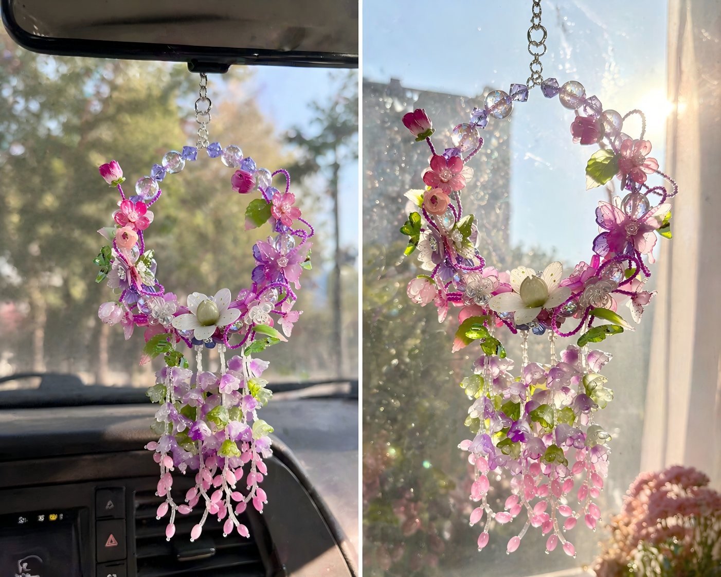 ChatGPT_Image_2026_4_24_15_48_47_1.jpg Handmade Purple Floral Wreath Charm | Lavender Kawaii Bag Keychain | Car Mirror Pendant | Dreamy Aesthetic Gift