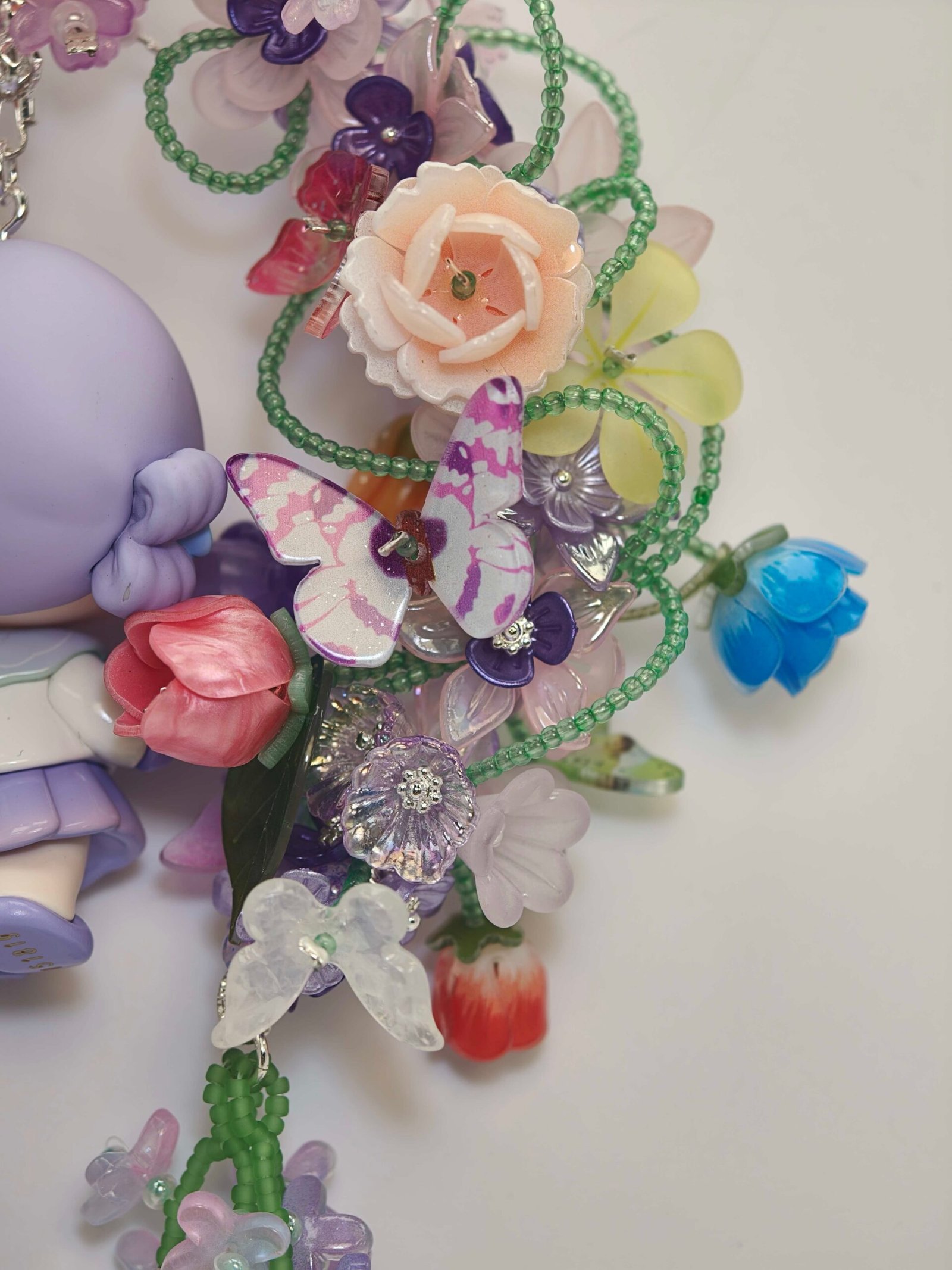 IMG20260505153230_compressed.jpg Handmade Purple Butterfly Floral Wreath Charm, Cute Girl Figurine Hanging, Lavender Room Decor, Unique Bag Accessory, 12 Inch Dreamy Gift