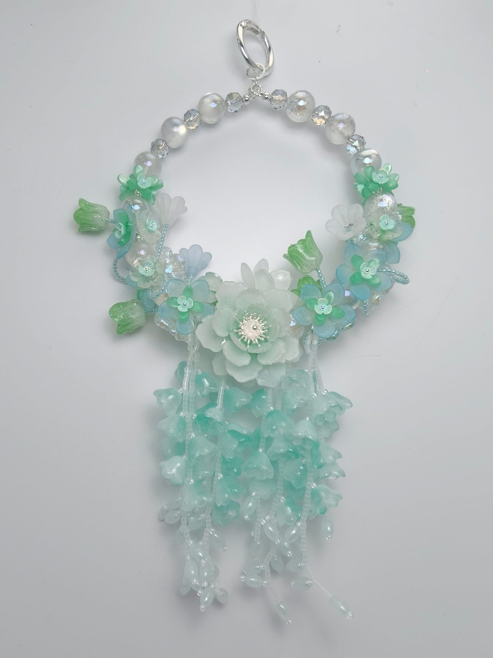 IMG20260507154957_compressed.jpg Dreamy Pink Floral Wreath Charm - Crystal & Cat's Eye Beaded Hanging Decor