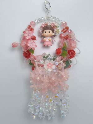 IMG20260507161204_compressed.jpg Handmade Floral Car Charm, Pink Crystal Bag Charm, Fairycore Hanging Ornament, Cute Sakura Decor, Kawaii Handmade Gift for Her
