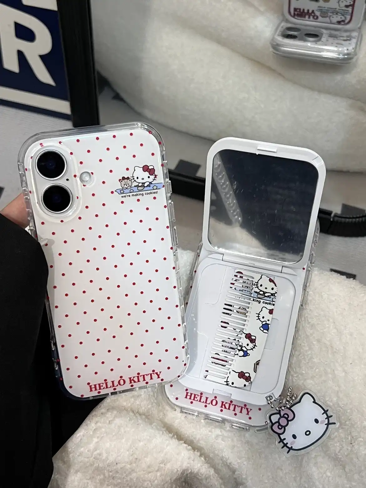 Kitty iPhone Case With Makeup Mirror and Comb Stand Back Cover
