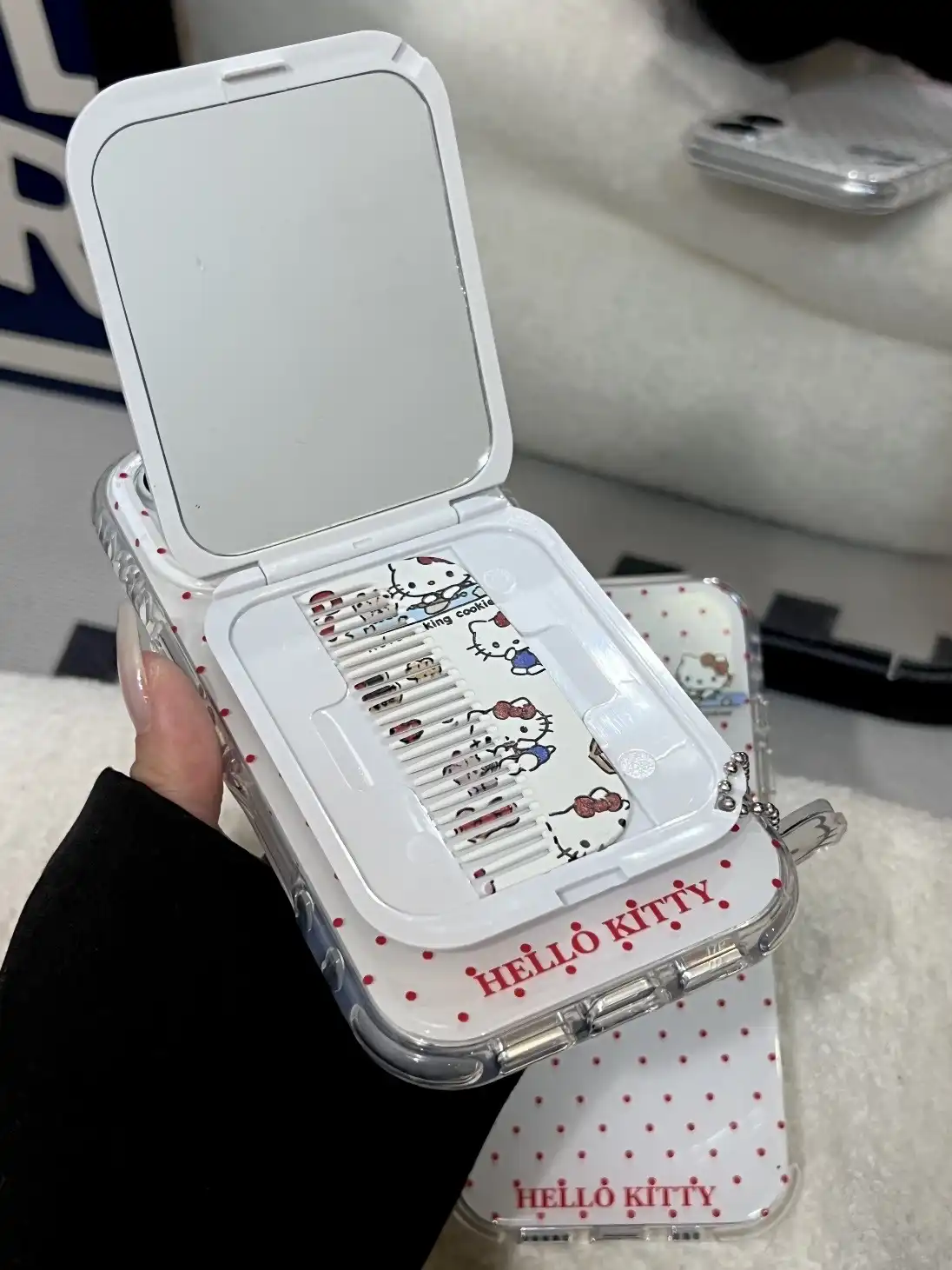 Kitty iPhone Case With Makeup Mirror and Comb Stand Back Cover
