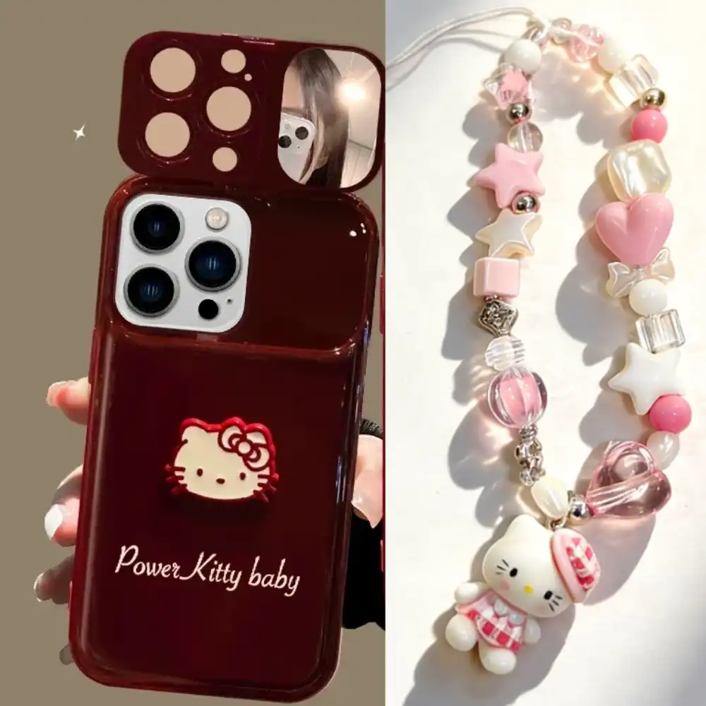 Makeup Mirror Lens Protector Kitty Flip iPhone Case