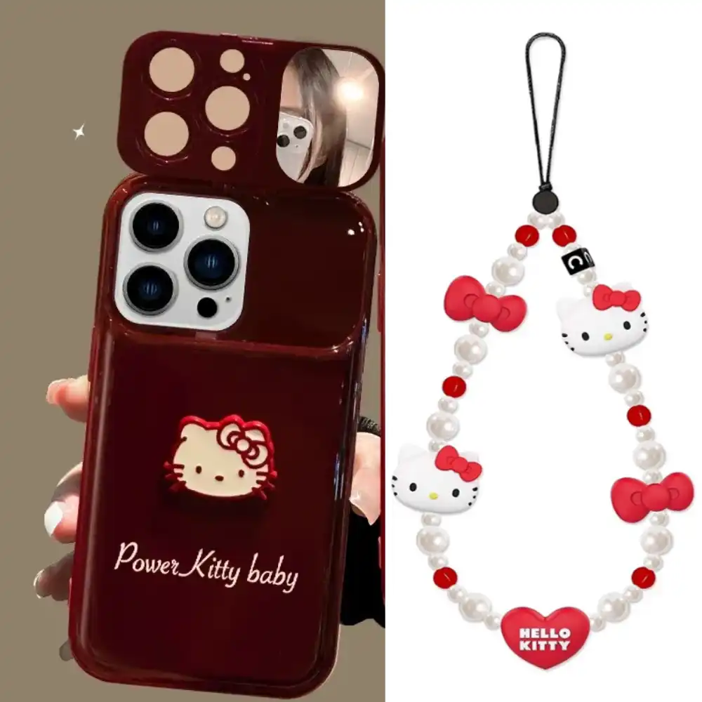 Makeup Mirror Lens Protector Kitty Flip iPhone Case