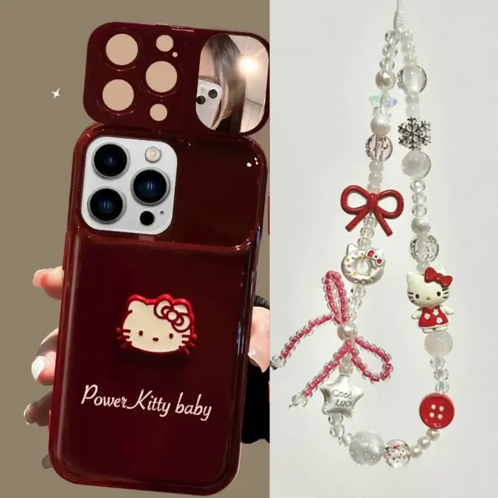 Makeup Mirror Lens Protector Kitty Flip iPhone Case