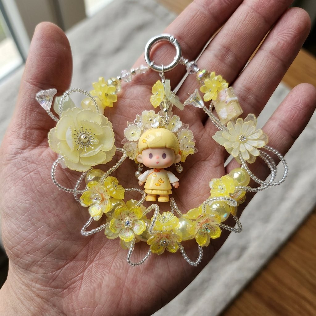 aec16bc15f881c05e76b95bd231ff43c.jpg Handmade Yellow Hair Floral Doll Charm | Sunny Kawaii Bag Keychain Car Mirror Pendant