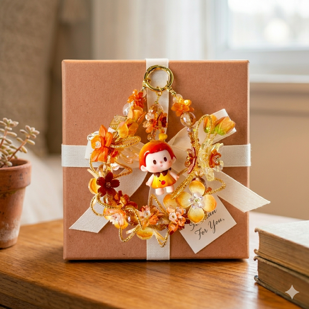b099d50d8c10851dbcc34ca230731122.png Flower Girl Bag Charm | Acetate Floral Keychain | Orange Kawaii Car Mirror Charm
