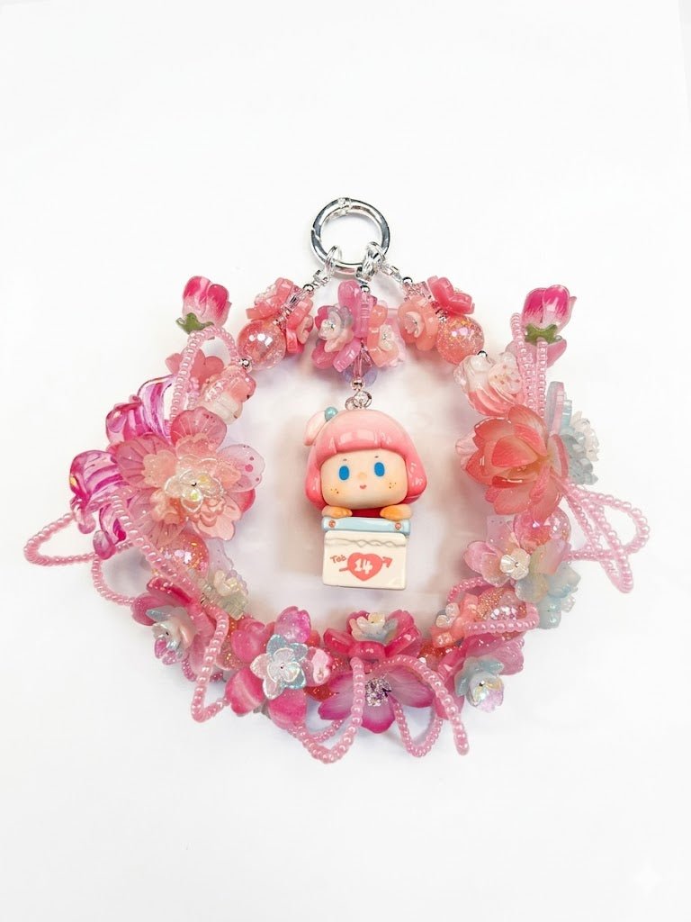b73ef1d1284d56bb3121b0e62ad1362b.jpg Handmade Pink Floral Wreath Charm | Kawaii Bag Keychain Car Mirror Pendant