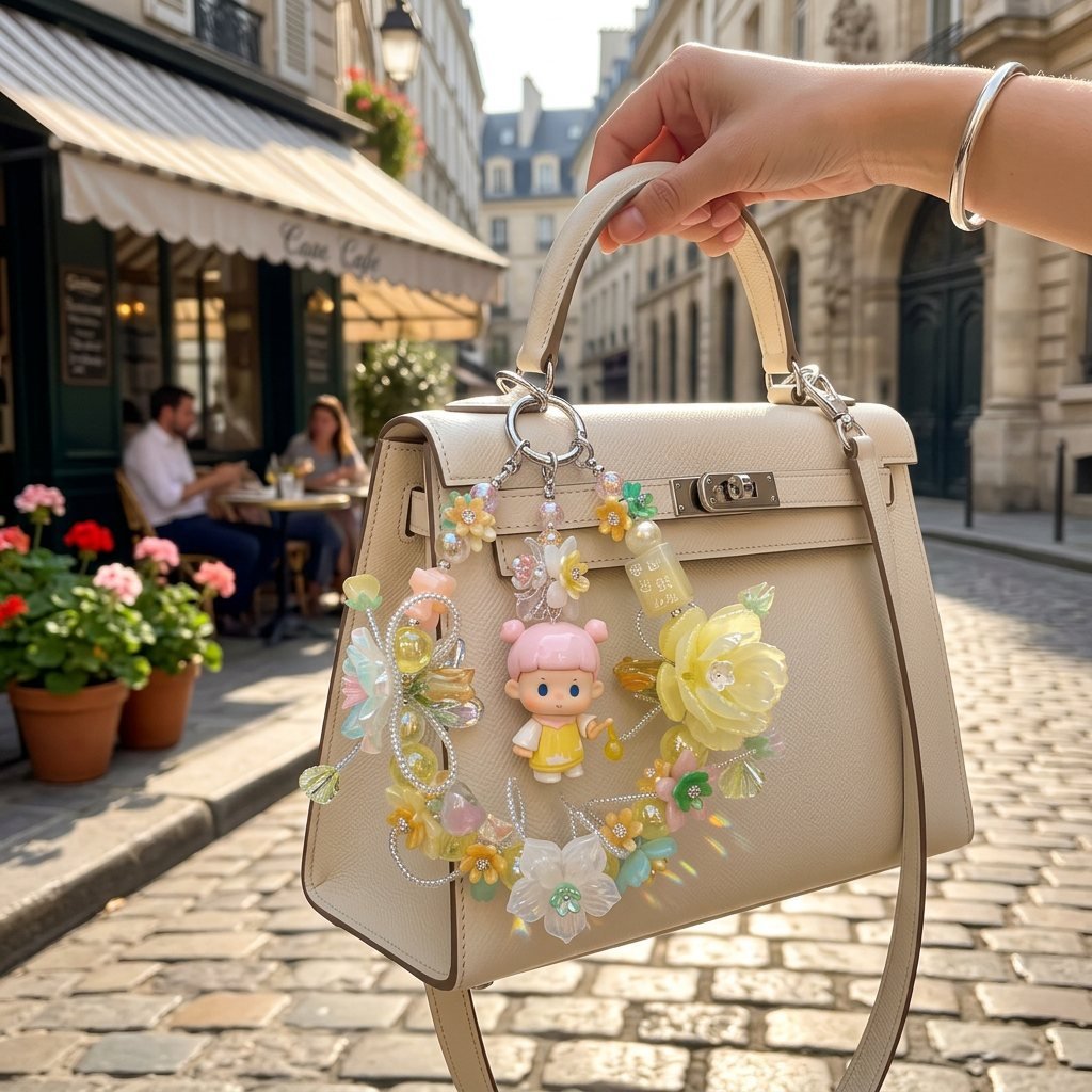 Handmade Yellow Pink Floral Doll Charm | Kawaii Bag Keychain Car Mirror Pendant