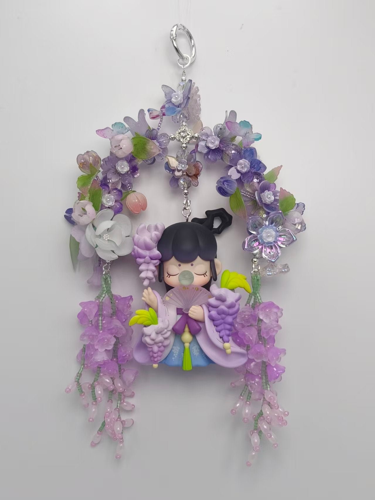 Handmade Chinese Fairy Floral Wreath Charm - Double-Sided Purple Flower Accessory