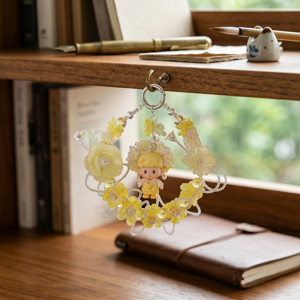 e12c79a424d5f8f211e850dd8ac850fa.jpg Handmade Yellow Hair Floral Doll Charm | Sunny Kawaii Bag Keychain Car Mirror Pendant
