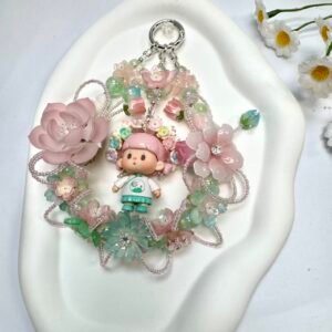 e89ac70b7e27e6a142f37eb986445c0f.jpg Handmade Pink Floral Wreath Charm | Kawaii Car Mirror Bag Pendant | Cottagecore Room Decor Gift