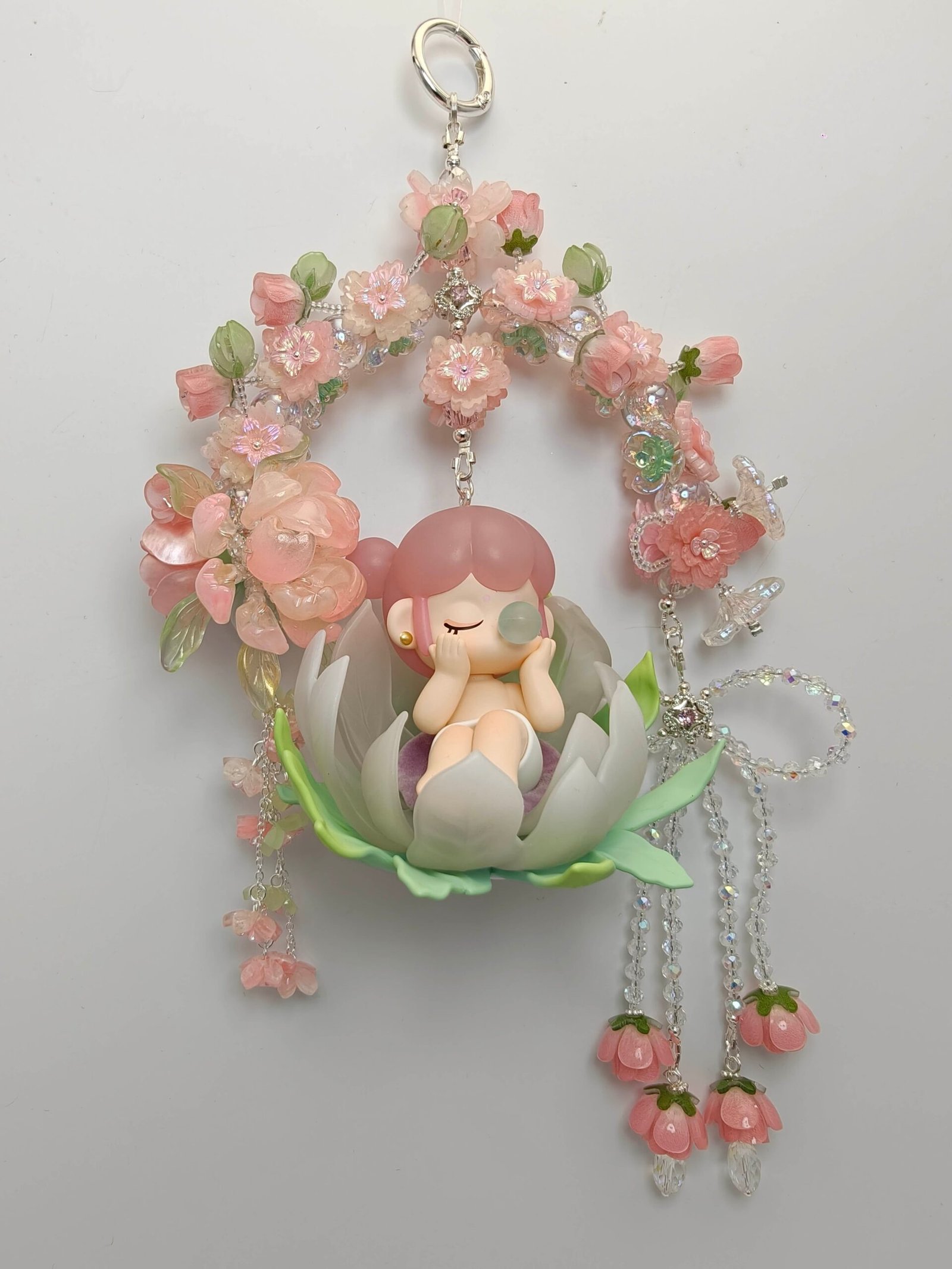 img2.jpg Handmade Chinese Fairy Bag Charm - Lotus Doll & Crystal Floral Wreath