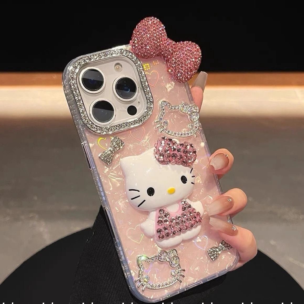 img_8987 Cartoon Diamond 3D Bow Kitty iPhone Case Bling Glitter Clear Back Cover With Phone Charm