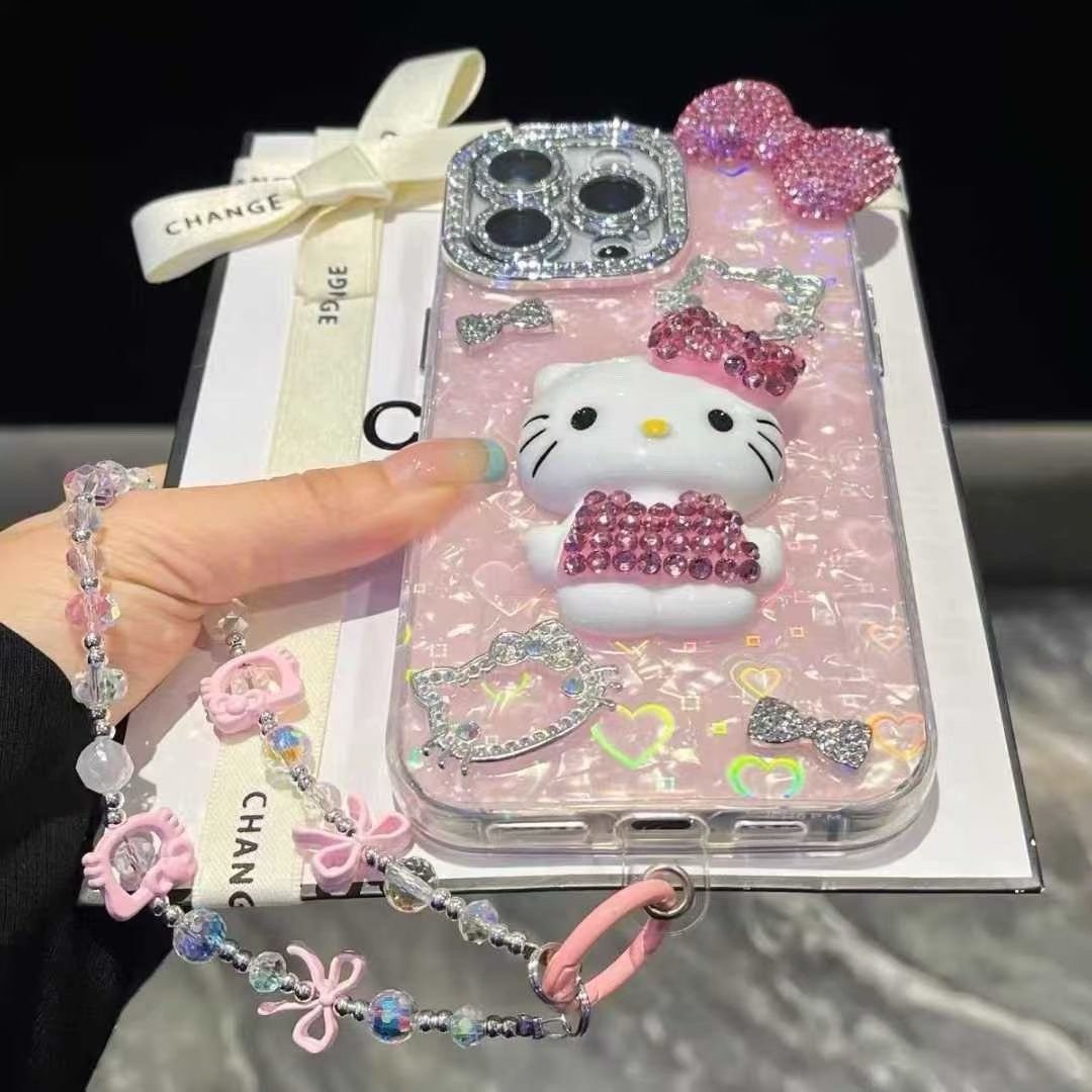 img_8991 Cartoon Diamond 3D Bow Kitty iPhone Case Bling Glitter Clear Back Cover With Phone Charm