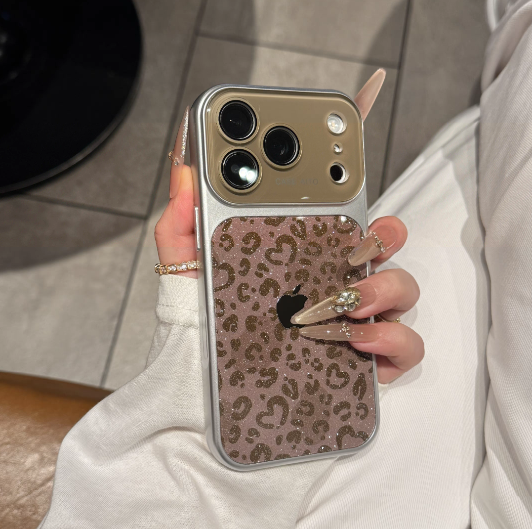 Glitter Heart Leopard iPhone Case