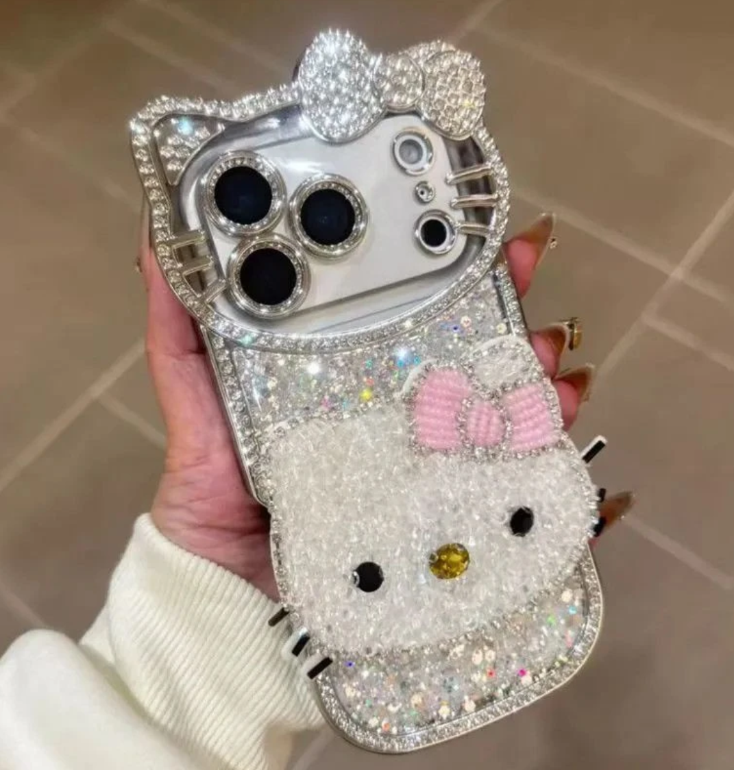 Luxury glitter full-diamond big face cat case
