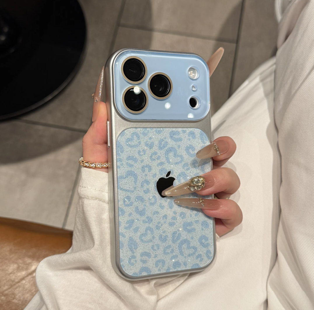 Glitter Heart Leopard iPhone Case