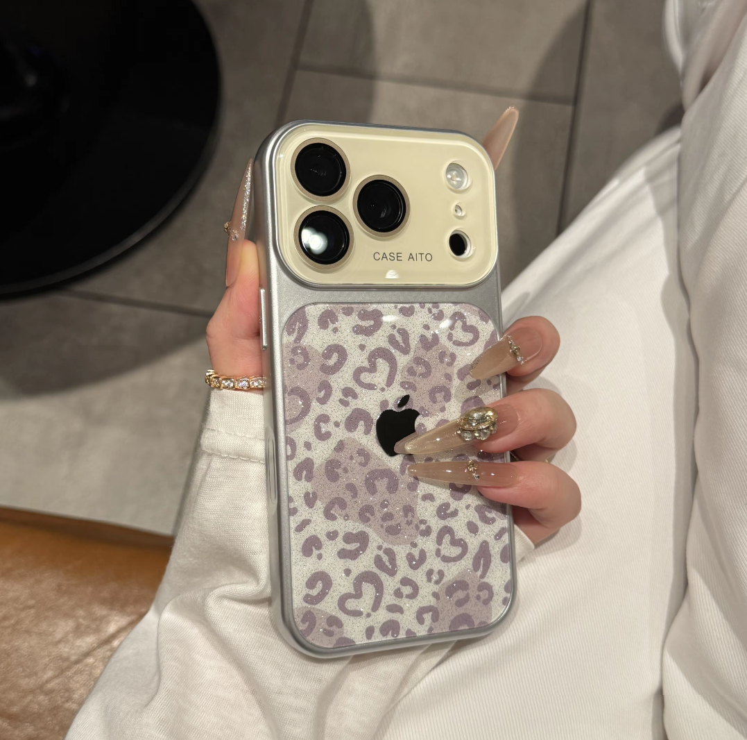 Glitter Heart Leopard iPhone Case