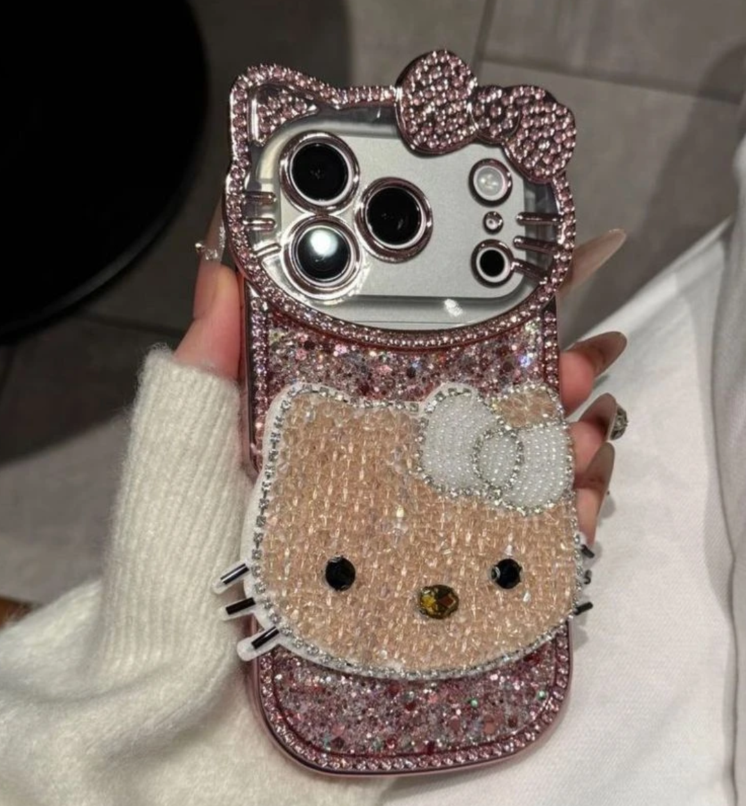 Luxury glitter full-diamond big face cat case