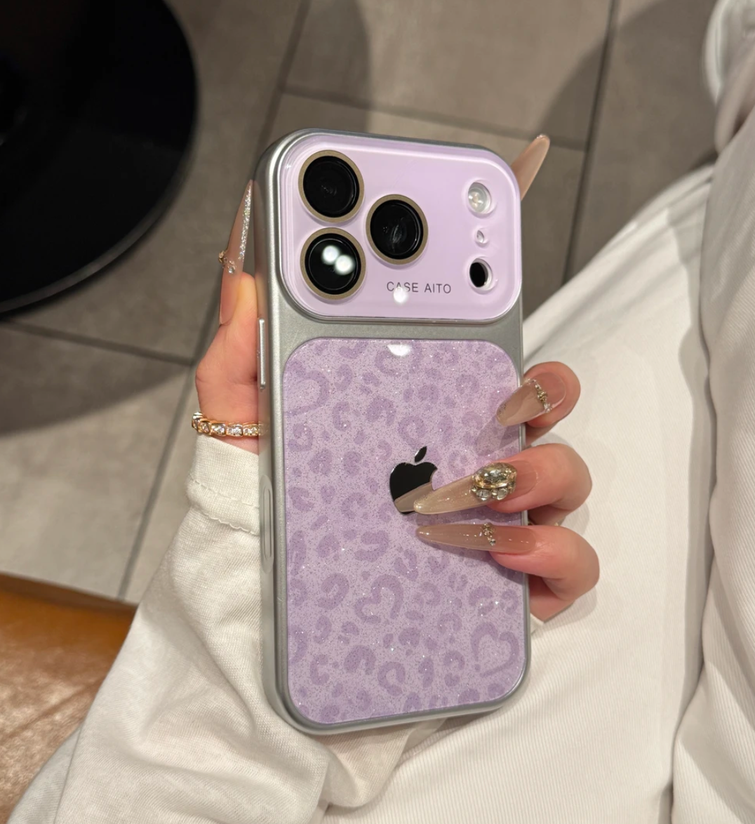 Glitter Heart Leopard iPhone Case