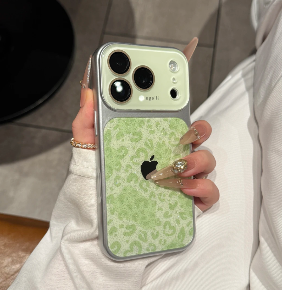 Glitter Heart Leopard iPhone Case