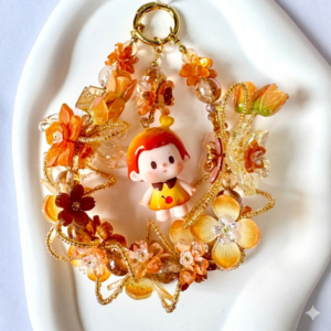 unnamed_16.png Flower Girl Bag Charm | Acetate Floral Keychain | Orange Kawaii Car Mirror Charm