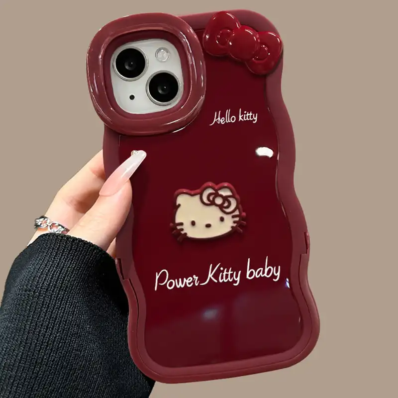 3D Bow Kitty Cover Lens Protector Foldable Kickstand Phone Case