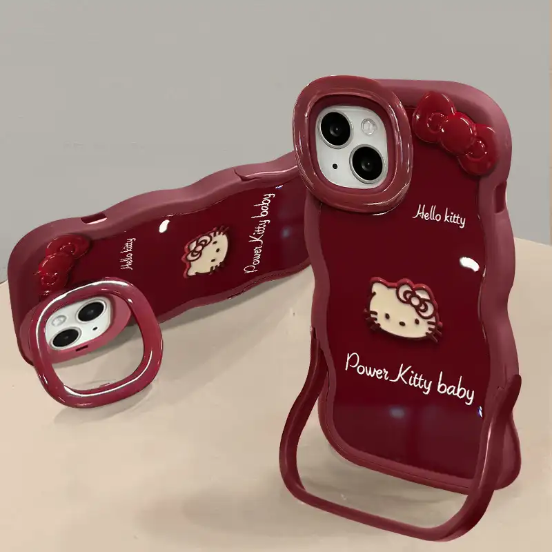 3D Bow Kitty Cover Lens Protector Foldable Kickstand Phone Case