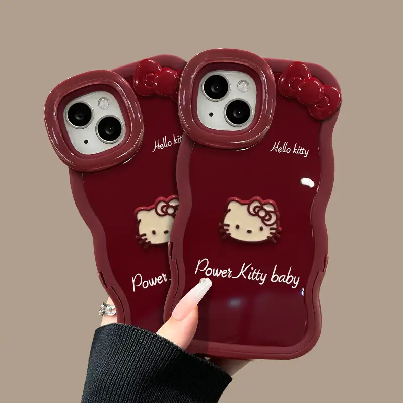 3D Bow Kitty Cover Lens Protector Foldable Kickstand Phone Case