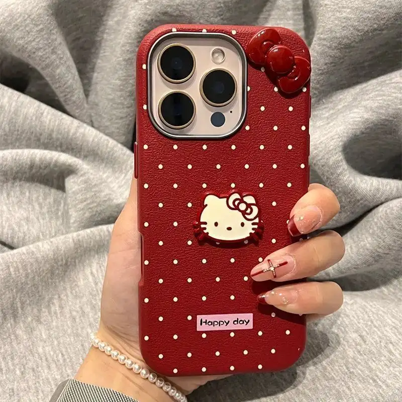 3D Bow Kitty Leather Phone Case Polka Dot Back Cover 1 3D Bow Kitty Leather Phone Case Polka Dot Back Cover