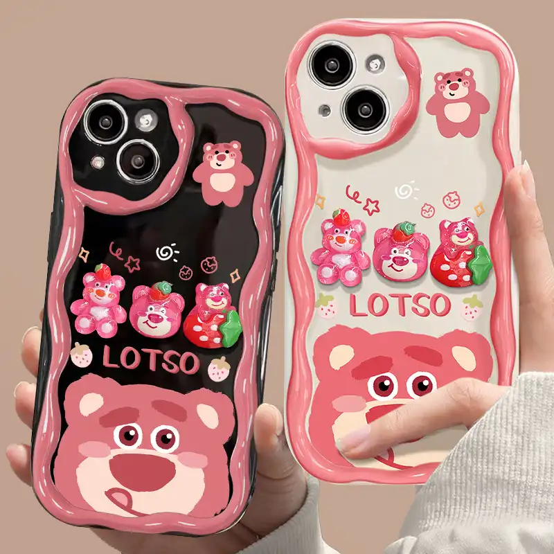 Cartoon Lotso Bear Phone Case for iPhone - Cute Pendant Included