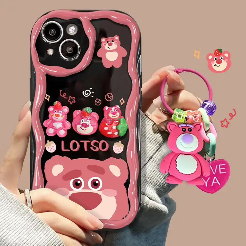 Cartoon Lotso Bear Phone Case for iPhone - Cute Pendant Included
