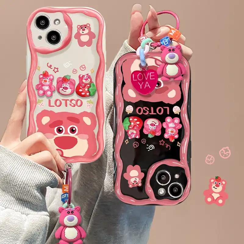 Cartoon Lotso Bear Phone Case for iPhone - Cute Pendant Included