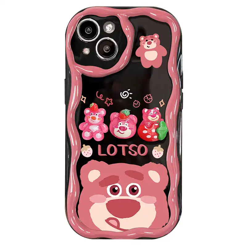 Cartoon Lotso Bear Phone Case for iPhone - Cute Pendant Included