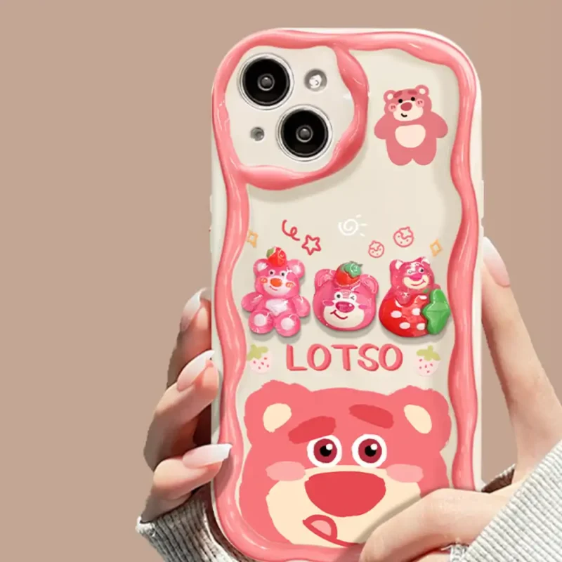 Cartoon Lotso Bear Phone Case for iPhone - Cute Pendant Included