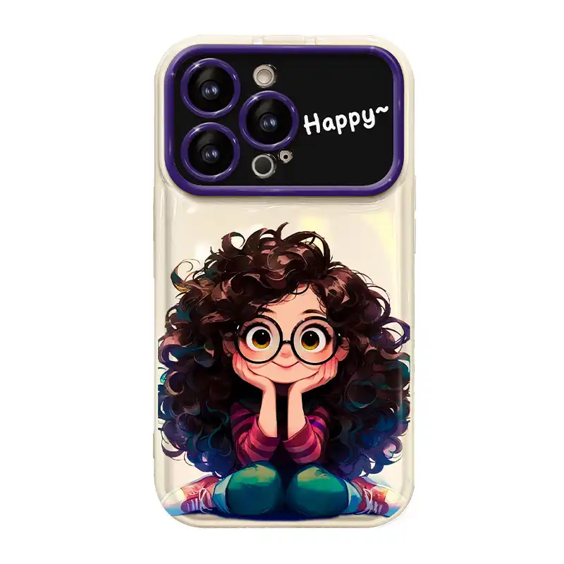 Curly Haired Girl Pendant iPhone Case With Flip Makeup Mirror Lens Protector Back Cover
