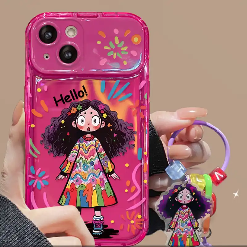 Curly Haired Surprised Girl Pendant Phone Case With Flip Makeup Mirror Lens Protector Back Cover 1 Curly Haired Surprised Girl Pendant Phone Case With Flip Makeup Mirror Lens Protector Back Cover