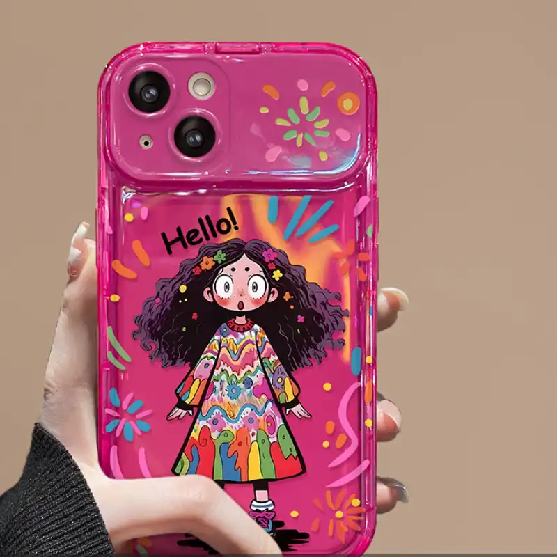Curly Haired Surprised Girl Pendant Phone Case With Flip Makeup Mirror Lens Protector Back Cover 12 Curly Haired Surprised Girl Pendant Phone Case With Flip Makeup Mirror Lens Protector Back Cover