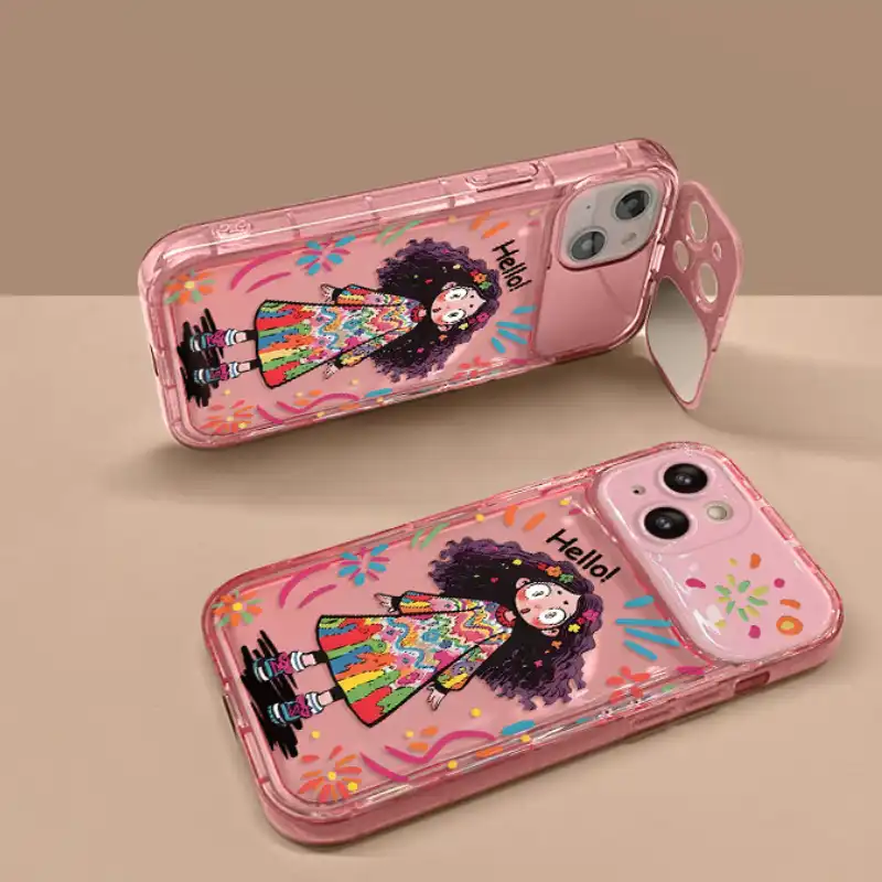Curly Haired Surprised Girl Pendant Phone Case With Flip Makeup Mirror Lens Protector Back Cover 15 Curly Haired Surprised Girl Pendant Phone Case With Flip Makeup Mirror Lens Protector Back Cover