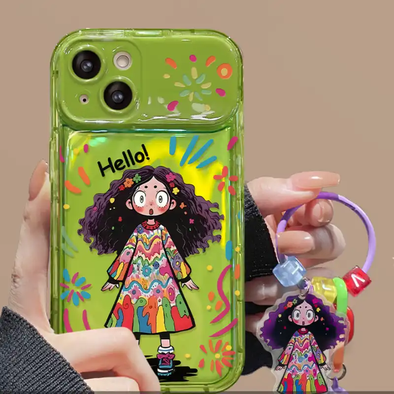 Curly Haired Surprised Girl Pendant Phone Case With Flip Makeup Mirror Lens Protector Back Cover 2 Curly Haired Surprised Girl Pendant Phone Case With Flip Makeup Mirror Lens Protector Back Cover