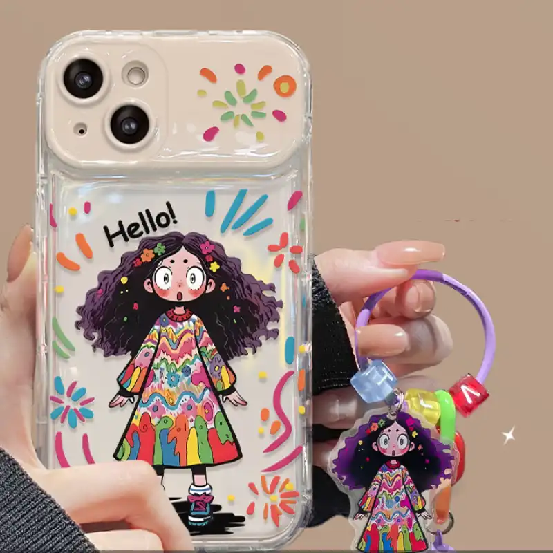 Curly Haired Surprised Girl Pendant Phone Case With Flip Makeup Mirror Lens Protector Back Cover 3 Curly Haired Surprised Girl Pendant Phone Case With Flip Makeup Mirror Lens Protector Back Cover