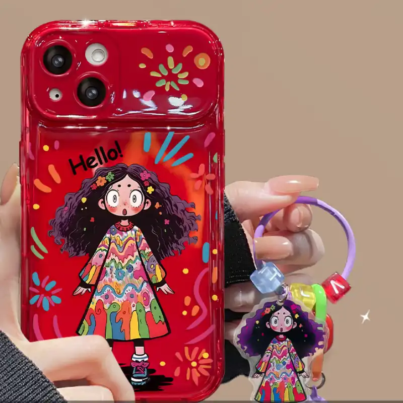 Curly Haired Surprised Girl Pendant Phone Case With Flip Makeup Mirror Lens Protector Back Cover 4 Curly Haired Surprised Girl Pendant Phone Case With Flip Makeup Mirror Lens Protector Back Cover