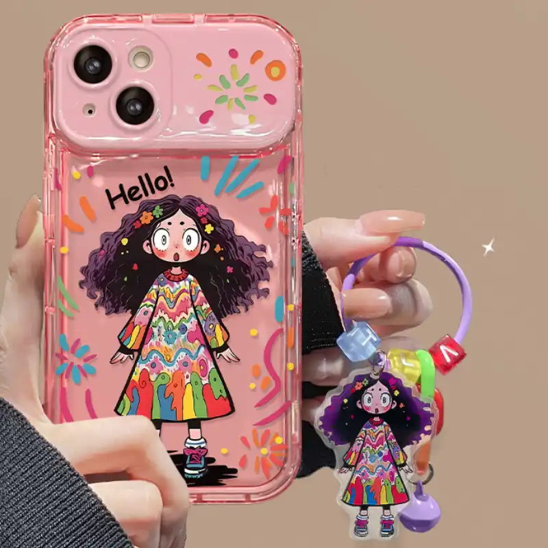 Curly Haired Surprised Girl Pendant Phone Case With Flip Makeup Mirror Lens Protector Back Cover 5 Curly Haired Surprised Girl Pendant Phone Case With Flip Makeup Mirror Lens Protector Back Cover