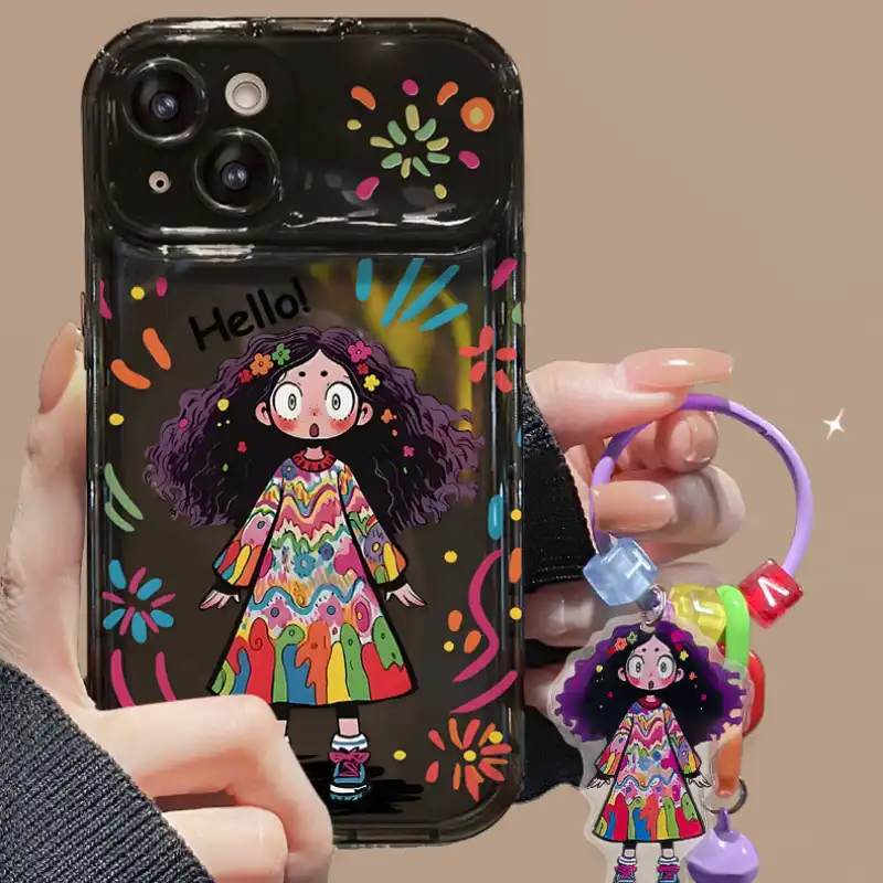 Curly Haired Surprised Girl Pendant Phone Case With Flip Makeup Mirror Lens Protector Back Cover 6 Curly Haired Surprised Girl Pendant Phone Case With Flip Makeup Mirror Lens Protector Back Cover