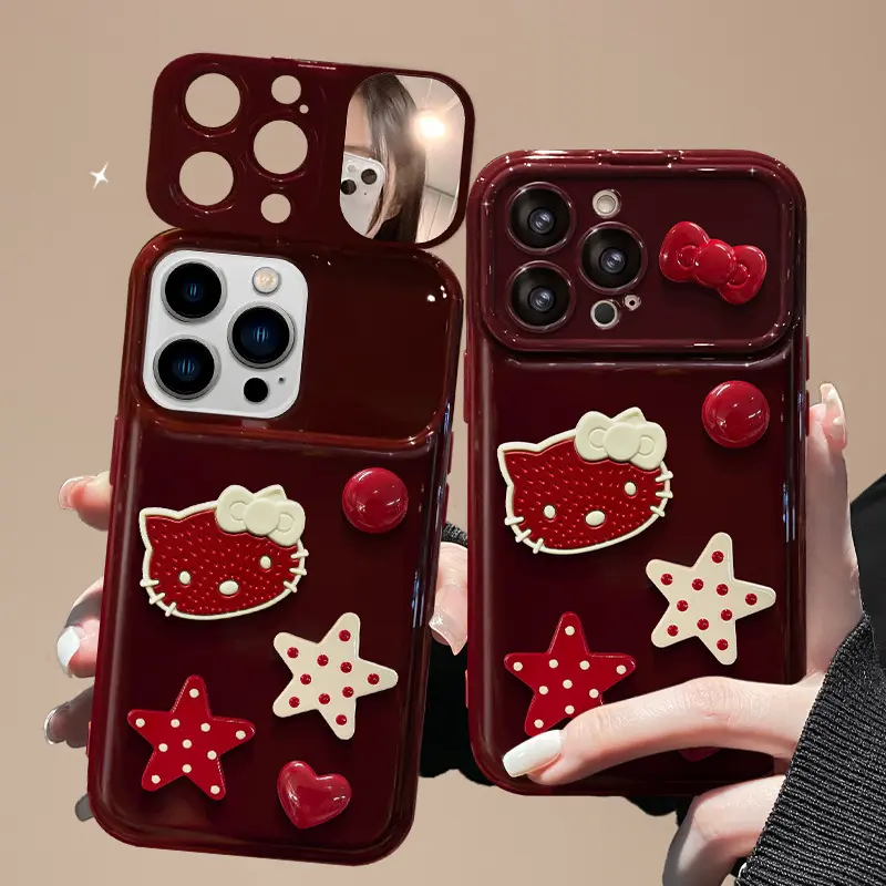 Cute Bow Kitty with Flip Mirror Lens Protector iPhone Case 4 Cute Bow Kitty with Flip Mirror Lens Protector iPhone Case
