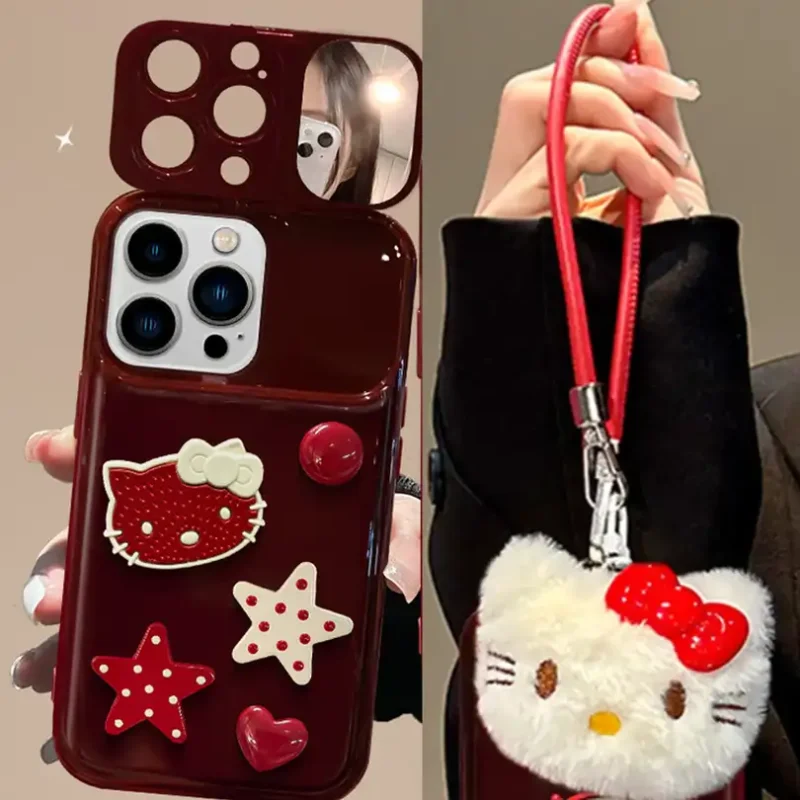 Cute Bow Kitty with Flip Mirror Lens Protector iPhone Case