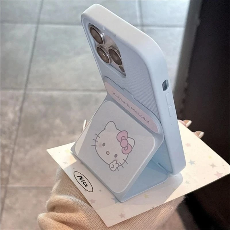 Cute Cartoon Kitty Melody Foldable Phone Case 6 Cute 3D Plush Cat Back Cover For iPhone Case With Kitty Velvet Bracelet
